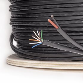 bobina de cable siamés cat5e cca  2 cables gruesos 16 awg para alimentar cámaras más lejos  305m  instalación en exterior  uso 