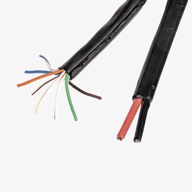bobina de cable siamés cat5e cca  2 cables gruesos 16 awg para alimentar cámaras más lejos  305m  instalación en exterior  uso 