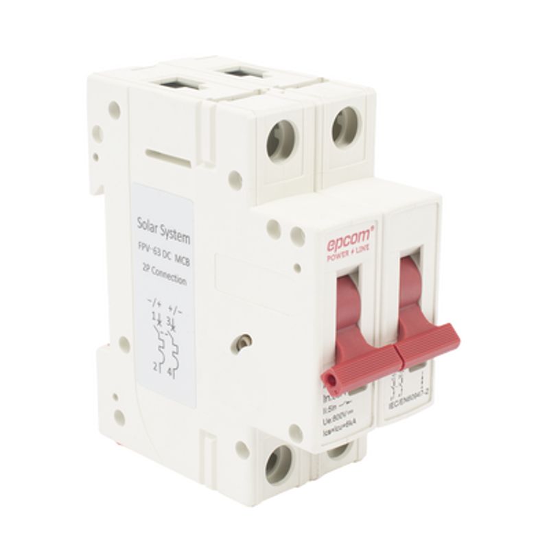 Protección Térmica/ Interrupción 2p  63 A  Corriente Directa  800 Vcc Para Aplicación Fotovoltaica Montaje Riel Din