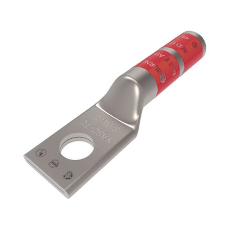 zapata terminal de compresión burndy para tornillo de 14 y calibre 8 awg  barril largo211855