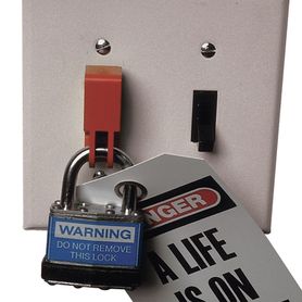 dispositivo de bloqueo loto para interruptores eléctricos de palanca de 152 x 223 mm color rojo213532