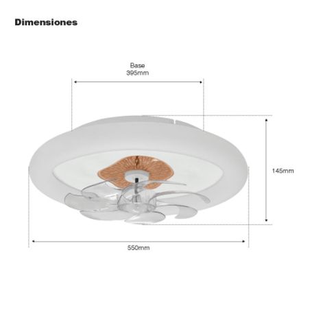 ventilador de techo con luminario led de 110 v ca 5060 hz   88 w  3 tonos de luz 6500  4 000  2 700 k  diámetro 500 mm  6 veloc