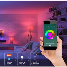 foco smart  dimeable  10w  rgb y blanco  base e27  ip20  con control desde aplicación móvil240912