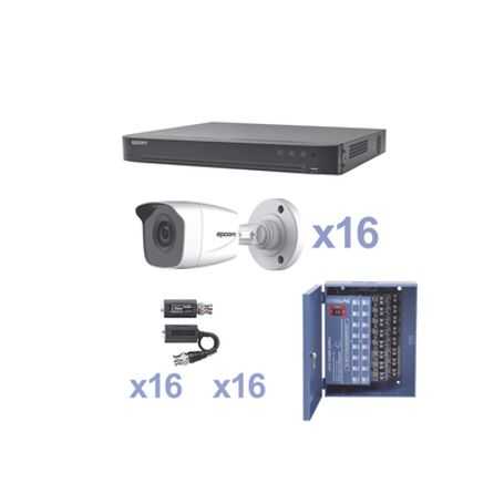 kit turbohd 1080p  dvr 16 canales  16 cámaras bala exterior 28 mm  transceptores  conectores  fuente de poder profesional88126