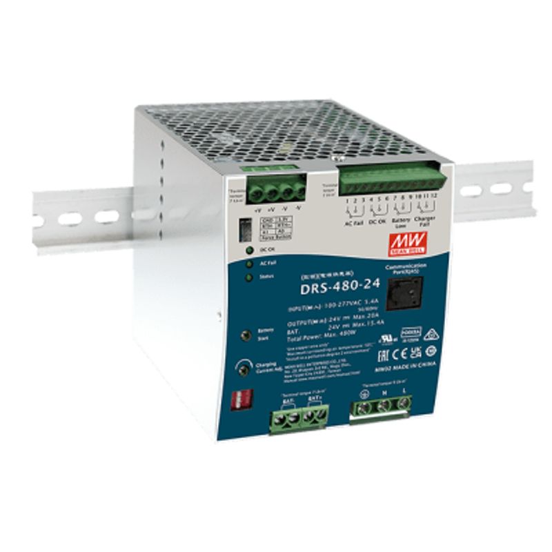 Fuente De Poder Industrial De 480w Con Cargador De Baterias Salida 24vcc 20a Para Montaje Riel Din