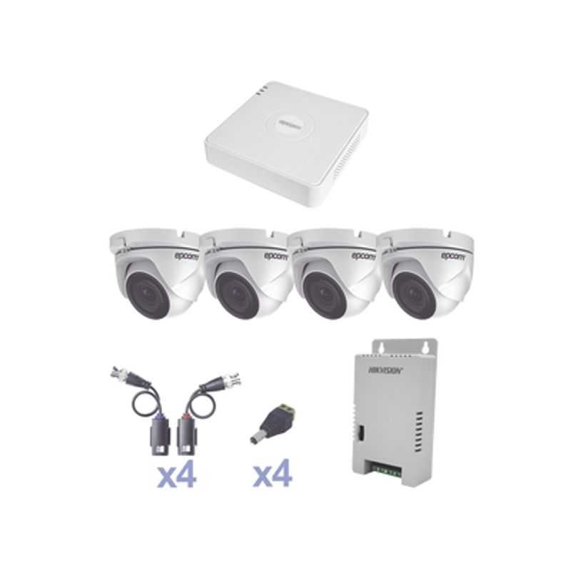 Kit Turbohd 720p / Dvr 4 Canales / 4 Cámaras Eyeball 92° Visión (exterior) / Transceptores / Conectores / Fuente De Poder Profes