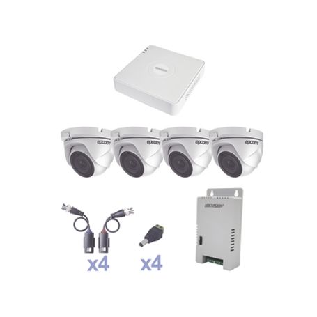 Kit Turbohd 720p / Dvr 4 Canales / 4 Cámaras Eyeball 92° Visión (exterior) / Transceptores / Conectores / Fuente De Poder Profes