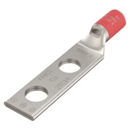 terminal de compresión  8 awg cu  dos orificios  tamano del tornillo 12  espaciado de orificios 134  barril estándar  ventana d