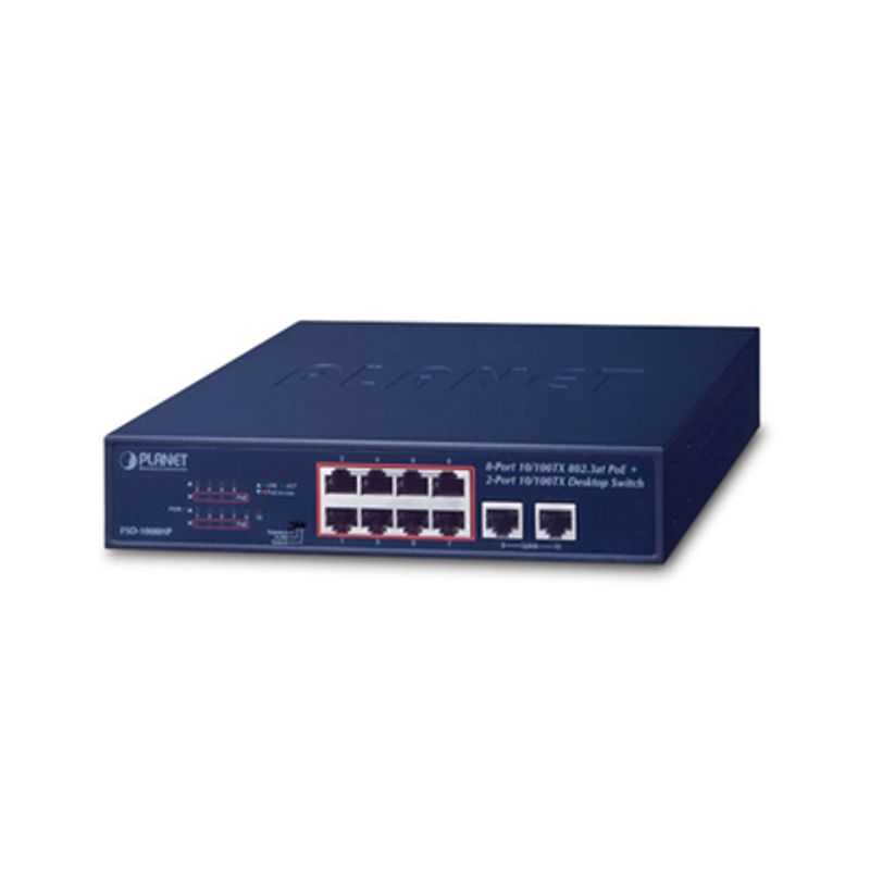 Switch No Administrable De Escritorio Y Rack 8 Puertos Fast Ethernet Con  Poe 802.3af/at 2 Puertos Uplink Hasta 250 M En Modo Ex
