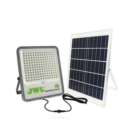 reflector con panel solar 100 w   medida reflector 180 x 50  x 230 mm  bateria 32  v cd  medida panel 290 x 16 x 350 mm  tcc 6 