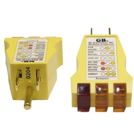 probador de fase verificador de correcta polarización de fase y neutro a tierra en color amarillo para 120 vca