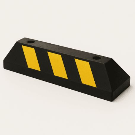 Tope D/ Estacionamiento Vehicular / Hule Reciclado / 55cm / Color Negro Con Franjas Amarillas / Resistente Y Antideslizante.