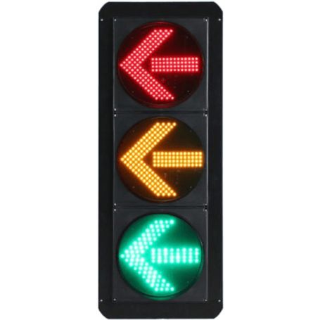 semáforo vertical de giro izquierdo  led de cuatro elementos  carcasa pc y abs  ip53  transformador ac 24v  flecha izquierda  p