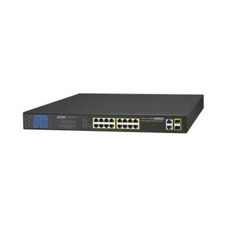 switch no administrable poe extended aislamiento vlan de 16 puertos  2 combo tpsfp gigabit y pantalla 