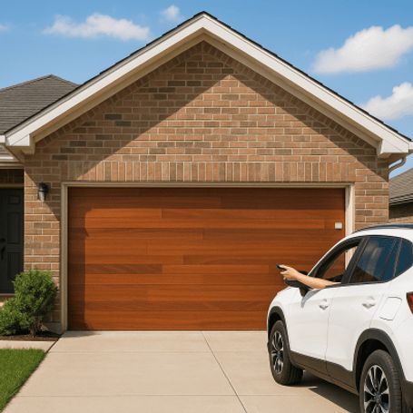 Puerta De Garage De Alta Calidad / Estilo Americano / Acabado Laminado Premium / Color Madera Clara / 9x8 Pies.