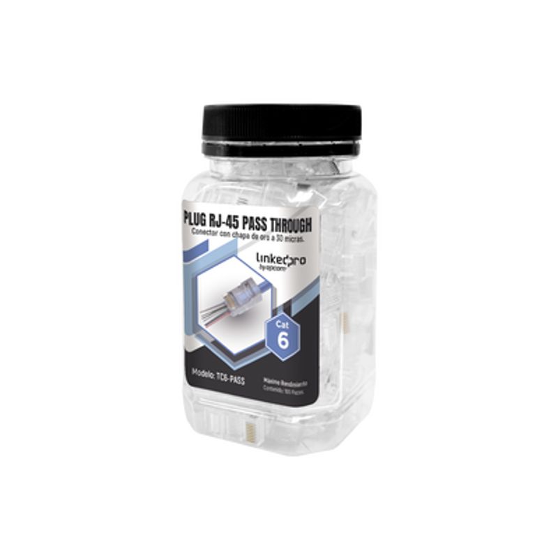Bote Con 100 Plugs Pass Through Rj45 Cat6 Sin Blindaje Chapado De Oro A 30 Micras Para Durabilidad Extrema