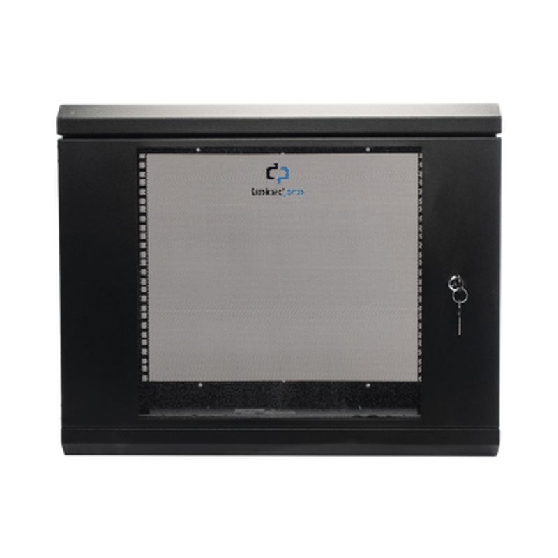 Gabinete De Pared De 9u Con Puerta De Cristal Templado 455 Mm De Profundidad Rack De 19 Acero Reforzado Color Negro.