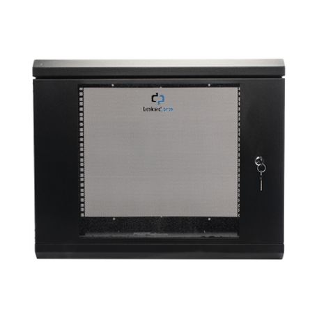 Gabinete De Pared De 9u Con Puerta De Cristal Templado 455 Mm De Profundidad Rack De 19 Acero Reforzado Color Negro.