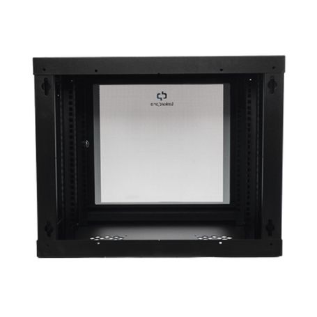 Gabinete De Pared De 9u Con Puerta De Cristal Templado 455 Mm De Profundidad Rack De 19 Acero Reforzado Color Negro.