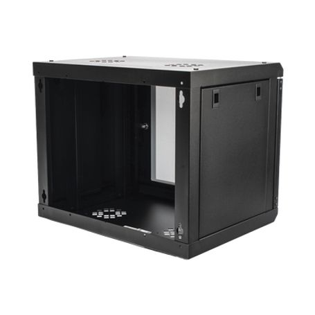 Gabinete De Pared De 9u Con Puerta De Cristal Templado 455 Mm De Profundidad Rack De 19 Acero Reforzado Color Negro.