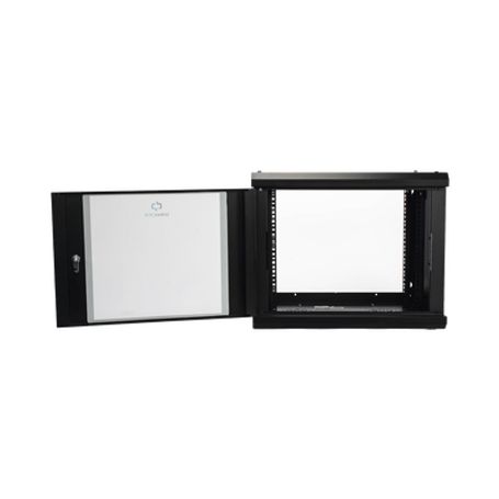 Gabinete De Pared De 9u Con Puerta De Cristal Templado 455 Mm De Profundidad Rack De 19 Acero Reforzado Color Negro.