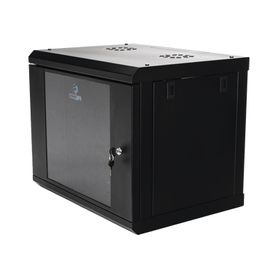 gabinete de pared de 9u con puerta de cristal templado 455 mm de profundidad rack de 19 acero reforzado color negro241449