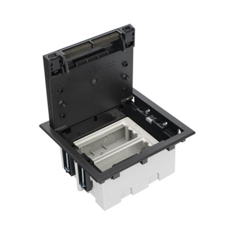 caja para instalación en piso falso para voz datos o contactos eléctricos  capacidad para 2 módulos  espacio embellecedor en la