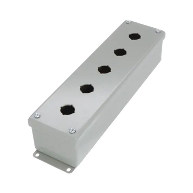Gabinete Tipo Pushbutton De 5 Botones De 22.5 Mm Nema 12 Ip65 De 317 X 83 X 70 Mm De Acero Color Gris