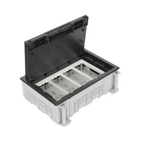 caja para instalación en piso falso para voz datos o contactos eléctricos  capacidad para 4 módulos  espacio embellecedor en la