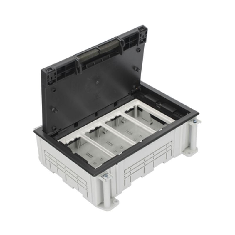 Caja Para Instalación En Piso Falso Para Voz Datos O Contactos Eléctricos / Capacidad Para 4 Módulos / Espacio Embellecedor En L