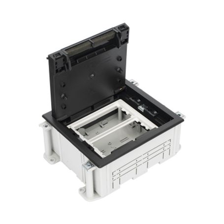 caja de suelo simon serie s  para voz datos o contactos eléctricos  capacidad para 2 módulos  con registro integrado para fijac