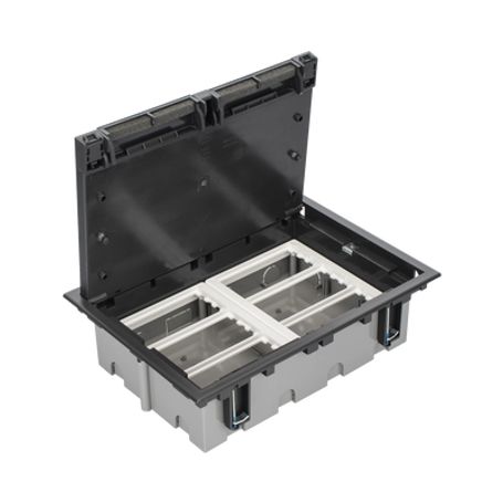 caja para instalación en piso falso para voz datos o contactos eléctricos  capacidad para 6 módulos  espacio embellecedor en la