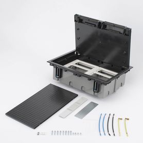 caja para instalación en piso falso para voz datos o contactos eléctricos  capacidad para 6 módulos  espacio embellecedor en la