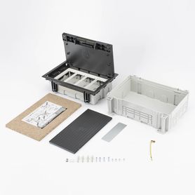 caja para instalación en pavimento para voz datos o contactos eléctricos  capacidad para 4 módulos  espacio embellecedor en la 