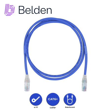PATCH CORD UTP CAT6+ BELDEN C601106004 / INTERIOR / AZUL / 4 PARES / 24 AWG / FORRO PVC / CMR / 4 PIES 1.2 METROS