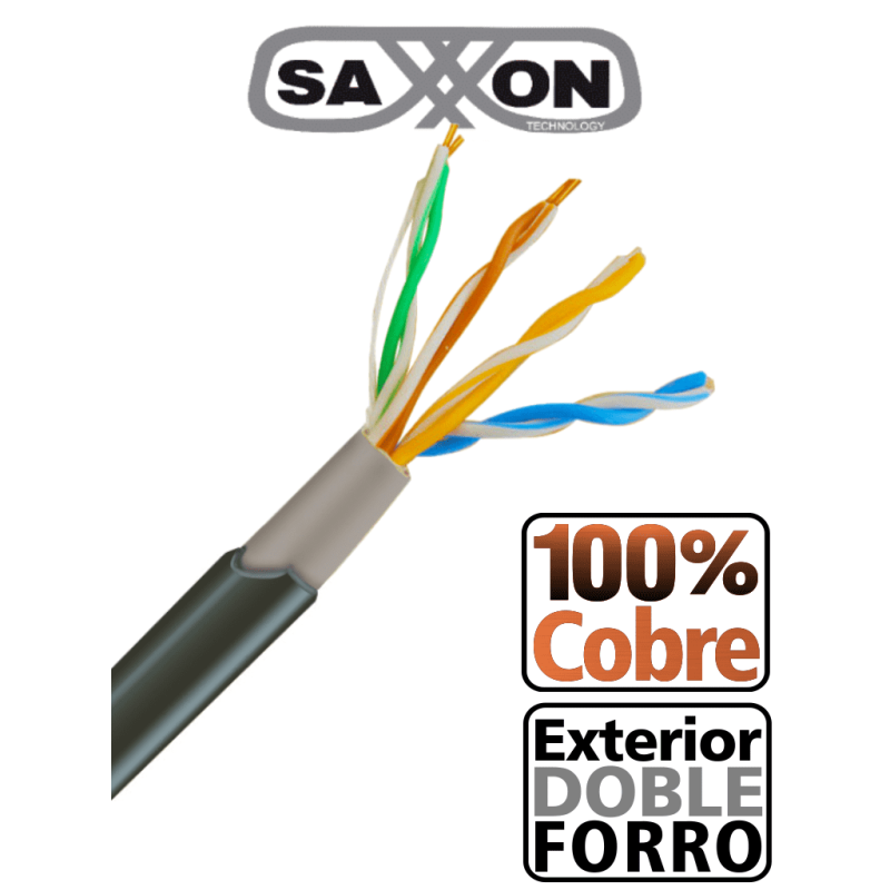 SAXXON OUTPCAT5ECOPEXT - Bobina de Cable UTP Cat5e 100% Cobre/ 305 Metros/ Exterior con Doble Forro/ Color Negro