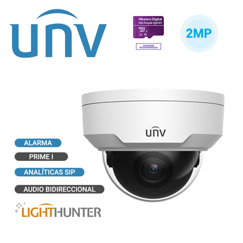 CAMARA IP DOMO LIGHTHUNTER UNV IPC322SB-DF28K-I0 / 2MP / LENTE-FIJO 2.8MM / WDR120DB / IR30M / MICROSD512GB / AUDIO-1IN1OUT CAMARA IP DOMO LIGHTHUNTER UNV IPC322SB-DF28K-I0 / 2MP / LENTE-FIJO 2.8MM / WDR120DB / IR30M / MICROSD512GB / AUDIO-1IN1OUT