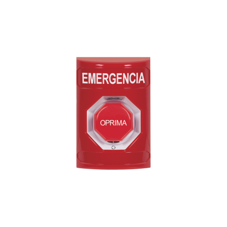 Botón de Emergencia, Texto en Español, Color Rojo, Acción Mantenida, Girar para Restablecer y LED Multicolor