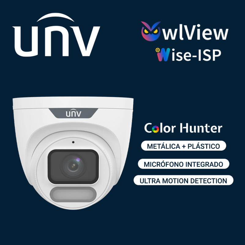 CAMARA IP TURRET OWLVIEW UNV IPC3622LE-ADF28K-WP / 2MP / LENTE-2.8 MM / WDR120DB / IR30M / MICROSD512GB / MICROFONO-INTEGRADO
