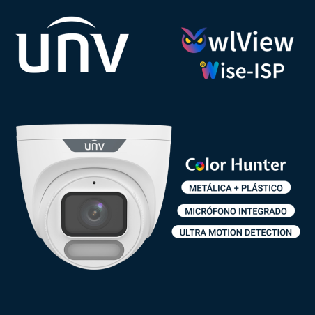 CAMARA IP TURRET OWLVIEW UNV IPC3622LE-ADF28K-WP / 2MP / LENTE-2.8 MM / WDR120DB / IR30M / MICROSD512GB / MICROFONO-INTEGRADO