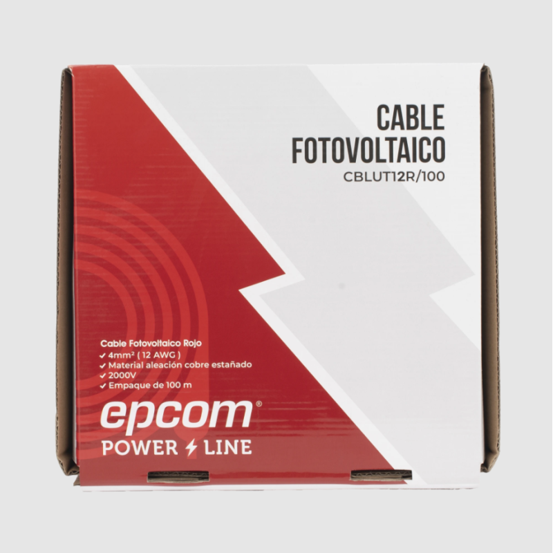 Cable Fotovoltaico Rojo/ Cobre Estañado / 4 mm² (12 AWG) / 2000V / Rollo de 100 m / / UL 4703 y TUV