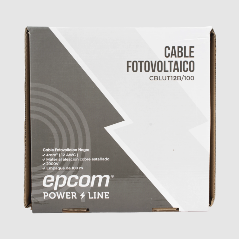 Cable Fotovoltaico Negro / Cobre Estañado / 4 mm² (12 AWG) / 2000V / Rollo de 100 m / / UL 4703 y TUV