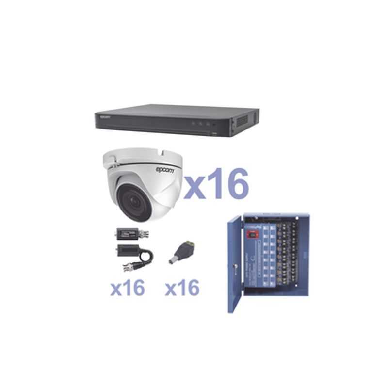 Kit Turbohd 1080p / Dvr 16 Canales / 16 Cámaras Eyeball (exterior 2.8 Mm) / Transceptores / Conectores / Fuente De Poder Profesi
