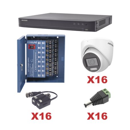 Kit Turbohd 1080p / Dvr 16 Canales / 16 Cámaras Turret Con Audio Integrado (exterior 2.8 Mm) / Transceptores / Conectores / Fuen