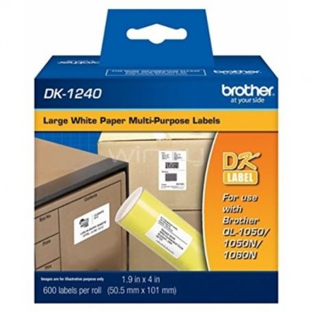 Etiqueta blanca de papel Brother DK1240 200 etiquetas de 50.5 mm de ancho x 101 mm de largo. Impresión en negro. QL1110NWB. TL1 