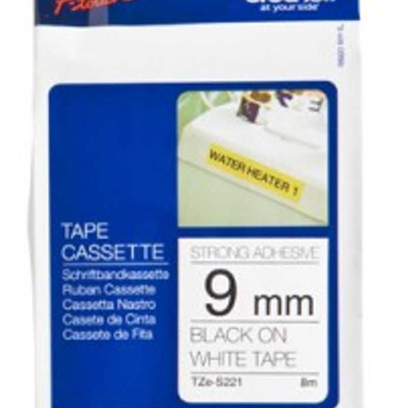 Etiqueta blanca continua laminada con adhesivo super resistente Brother TZES221 de 9 mm de ancho x 8 mts de largo. Impresión en 