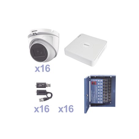 Kit Turbohd 1080p Lite / Dvr 16 Canales / 16 Cámaras Eyeball  Exterior ( 2.8mm) / Transceptores / Conectores / Fuente De Poder P