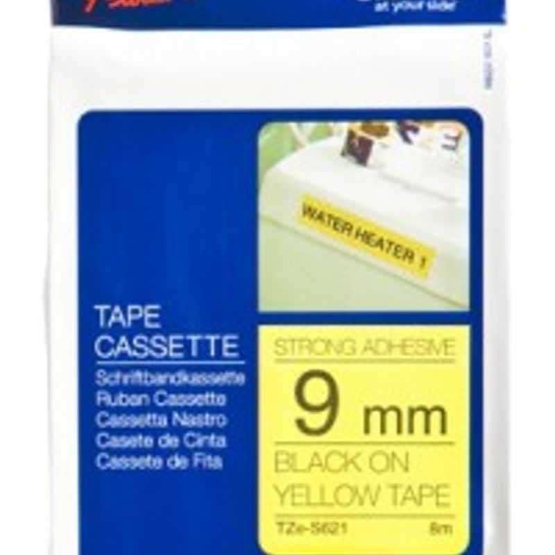 Etiqueta amarilla continua laminada con adhesivo super resistente Brother TZES621 de 9 mm de ancho x 8 mts de largo. Impresión e