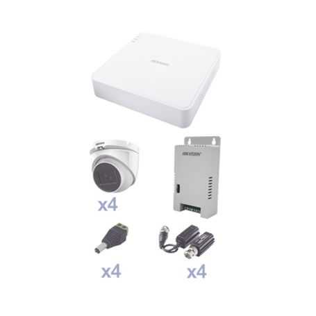 kit turbohd con audio 1080p  dvr 4 canales  4 cámaras domo exterior 28 mm  transceptores  conectores  fuente de poder  audio po