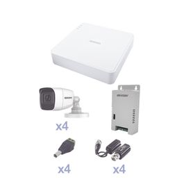 kit turbohd con audio 1080p  dvr 4 canales  4 cámaras bala exterior 28 mm  transceptores  conectores  fuente de poder  audio po